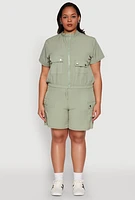 Womens Plus Size Nylon High Waist Cargo Shorts, Green, Size 3X