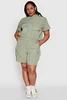 Womens Plus Size Nylon High Waist Cargo Shorts, Green, Size 3X