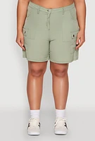Womens Plus Size Nylon High Waist Cargo Shorts, Green, Size 3X