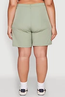 Womens Plus Size Nylon High Waist Cargo Shorts, Green, Size 3X