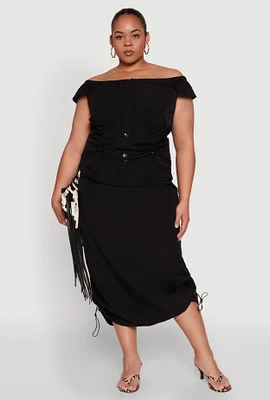 Womens Plus Nylon Drawstring Cargo Maxi Skirt,
