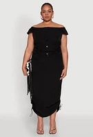 Womens Plus Nylon Drawstring Cargo Maxi Skirt, 2X