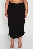 Womens Plus Nylon Drawstring Cargo Maxi Skirt, 2X