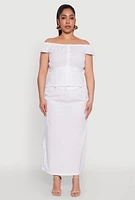 Womens Plus Size Nylon Drawstring Cargo Maxi Skirt, White, Size 2X