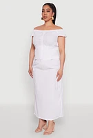 Womens Plus Size Nylon Drawstring Cargo Maxi Skirt, White, Size 2X