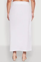 Womens Plus Size Nylon Drawstring Cargo Maxi Skirt, White, Size 2X