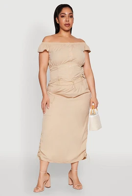 Womens Plus Nylon Drawstring Cargo Maxi Skirt,