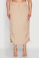 Womens Plus Size Nylon Drawstring Cargo Maxi Skirt, Khaki, Size 2X
