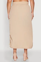 Womens Plus Size Nylon Drawstring Cargo Maxi Skirt, Khaki, Size 2X