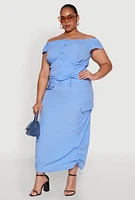 Womens Plus Nylon Drawstring Cargo Maxi Skirt,