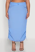 Womens Plus Nylon Drawstring Cargo Maxi Skirt,