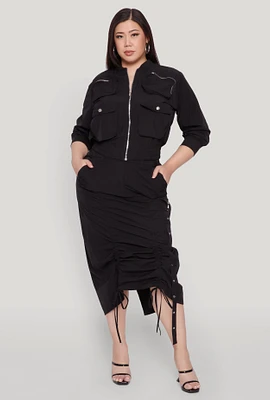 Womens Plus Size Grommet Detail Drawstring Skirt, Black, Size 1X