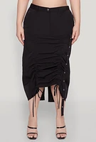 Womens Plus Size Grommet Detail Drawstring Skirt, Black, Size 1X