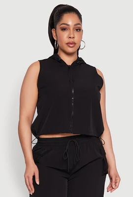Womens Plus Toggle Drawstring Hem Crop Top, 1X