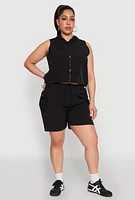 Womens Plus Toggle Drawstring Hem Crop Top, 1X