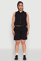 Womens Plus Toggle Drawstring Hem Crop Top, 1X