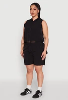Womens Plus Toggle Drawstring Hem Crop Top, 1X