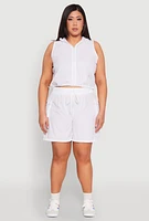 Womens Plus Size Toggle Drawstring Hem Crop Top, White, Size 1X