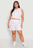Womens Plus Size Toggle Drawstring Hem Crop Top, White, Size 1X