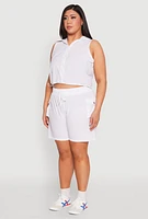 Womens Plus Size Toggle Drawstring Hem Crop Top, White, Size 1X