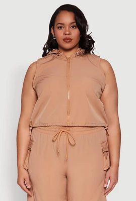 Womens Plus Toggle Drawstring Hem Crop Top,