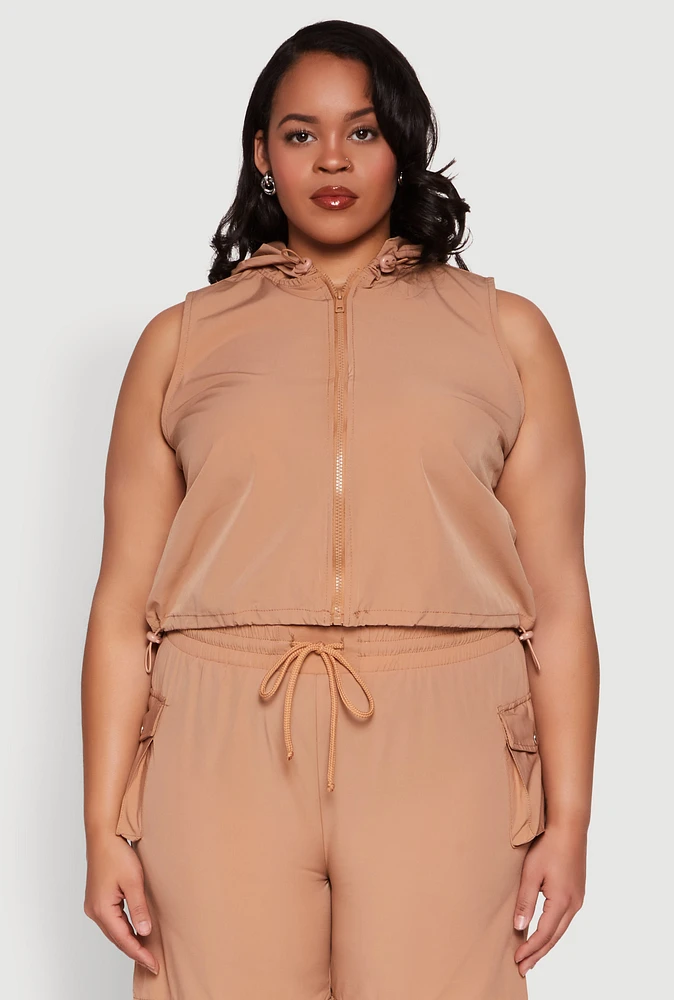 Womens Plus Toggle Drawstring Hem Crop Top,