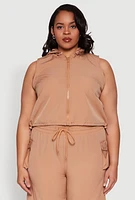 Womens Plus Toggle Drawstring Hem Crop Top,