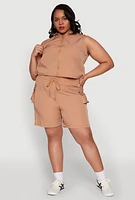 Womens Plus Toggle Drawstring Hem Crop Top,