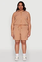 Womens Plus Toggle Drawstring Hem Crop Top,