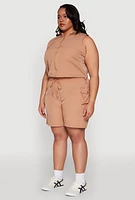 Womens Plus Toggle Drawstring Hem Crop Top,