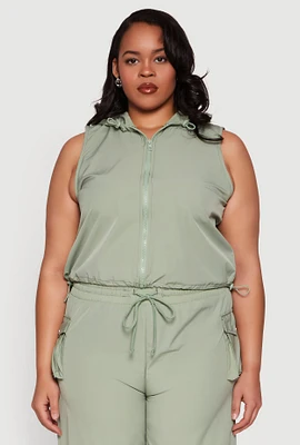 Womens Plus Toggle Drawstring Hem Crop Top,