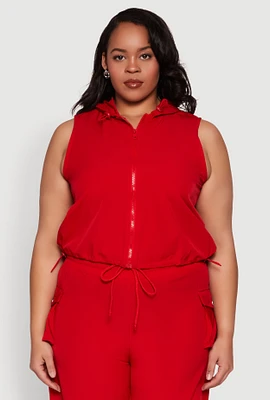 Womens Plus Toggle Drawstring Hem Crop Top,