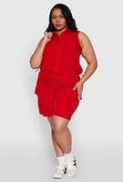 Womens Plus Toggle Drawstring Hem Crop Top,