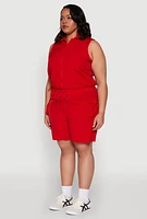 Womens Plus Toggle Drawstring Hem Crop Top,