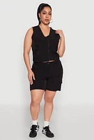 Womens Plus Zip Front Cargo Pocket Top, Black,