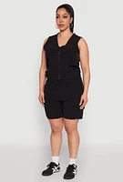 Womens Plus Zip Front Cargo Pocket Top, 1X