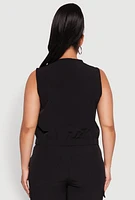 Womens Plus Zip Front Cargo Pocket Top, 1X