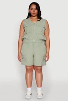 Womens Plus Zip Front Cargo Pocket Top,