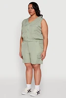 Womens Plus Zip Front Cargo Pocket Top,
