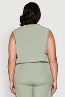 Womens Plus Zip Front Cargo Pocket Top,