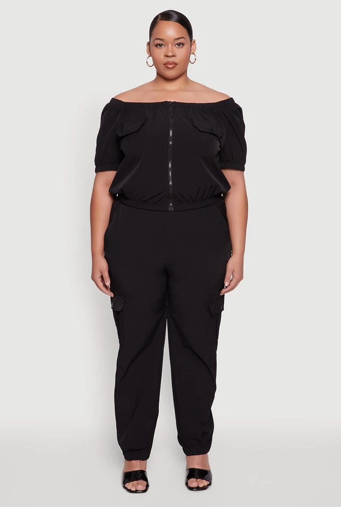 Womens Plus Nylon Cargo Joggers,