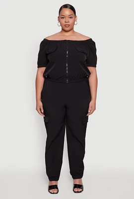 Womens Plus Nylon Cargo Joggers,