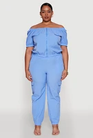 Womens Plus Size Nylon Cargo Joggers, Blue, Size 3X
