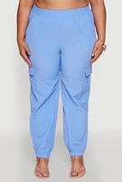 Womens Plus Nylon Cargo Joggers, Blue,