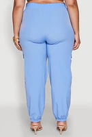 Womens Plus Nylon Cargo Joggers, Blue,