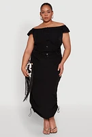 Womens Plus Nylon Toggle Drawstring Off the Shoulder Top,