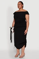 Womens Plus Nylon Toggle Drawstring Off the Shoulder Top,