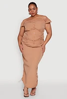 Womens Plus Nylon Toggle Drawstring Off the Shoulder Top,