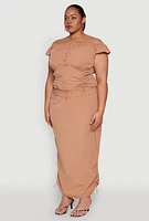Womens Plus Nylon Toggle Drawstring Off the Shoulder Top,