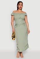 Womens Plus Size Nylon Toggle Drawstring Off the Shoulder Top, Green, Size 3X